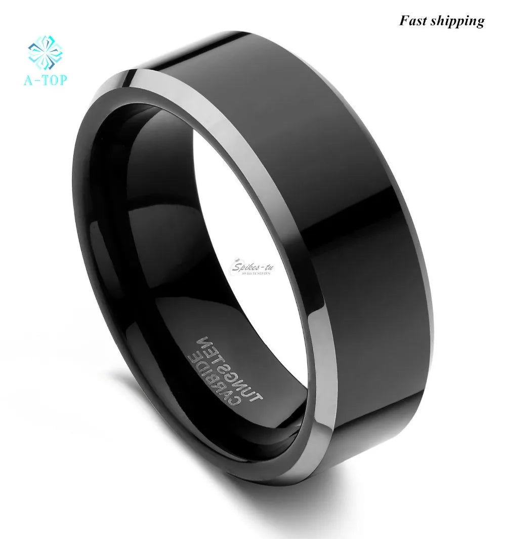 8mm Men's Tungsten Wedding Band Sliver Beveled Ring