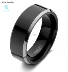 8mm Men's Tungsten Wedding Band Sliver Beveled Ring