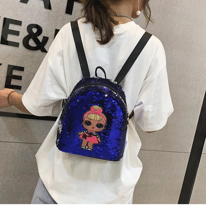 9 Inch Pu Backpack Girl Print Shoulder Bag School Bag for Teenager