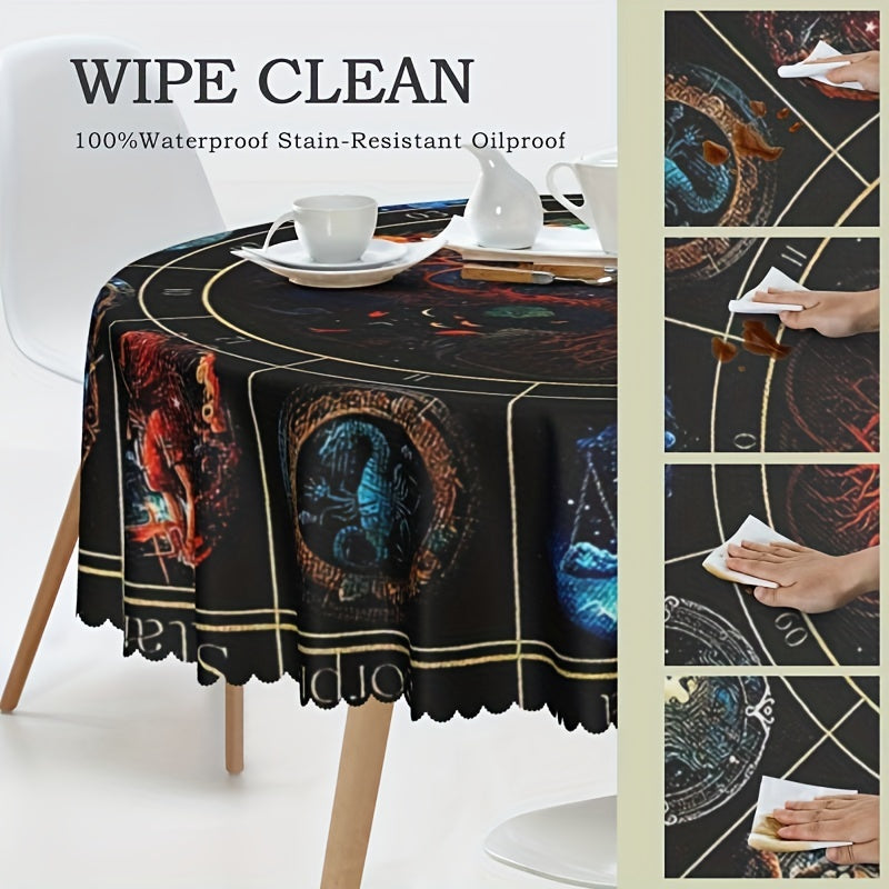 Round Polyster Table Cloth Tree Of Life Pattern Water Repellent Circle Table Cov
