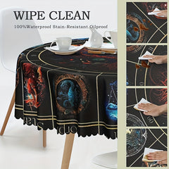 Round Polyster Table Cloth Tree Of Life Pattern Water Repellent Circle Table Cov