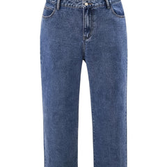 Women's Plus High Rise Straight Leg Jeans Loose Fit Denim Pants