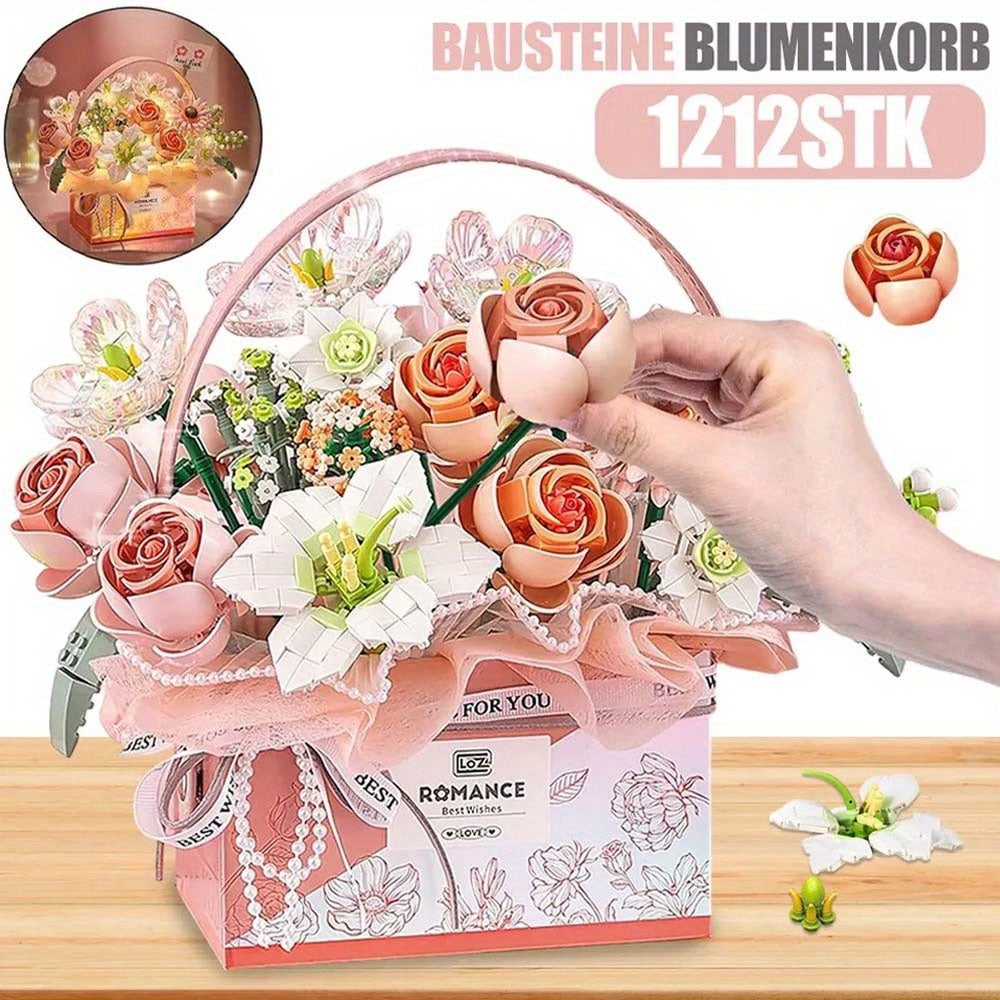 AKKEE Bouquet Building Block Set with Light Strip - DIY Craft Decoration