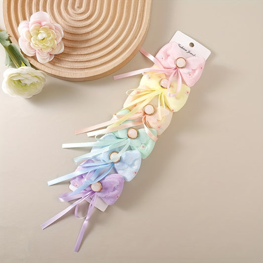 6pcs Bow Streamer Hairpin Princess Hair Clips for Baby Girls