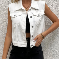 Sleeveless Single Breasted Denim Vest Women's Clothing