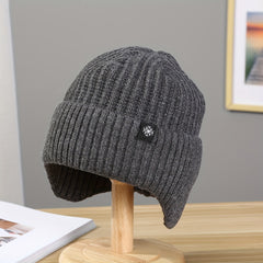 Winter Outdoor Ear Protection Plus Velvet Knitted Hat Solid Windproof Thickened