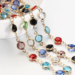 1 Meter Mixed Crystal Zircon Bezel Charms Beads Chain DIY Necklace Bracelet