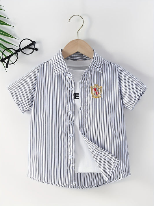 Boys Striped Casual Short Sleeve Lapel Shirt for Summer