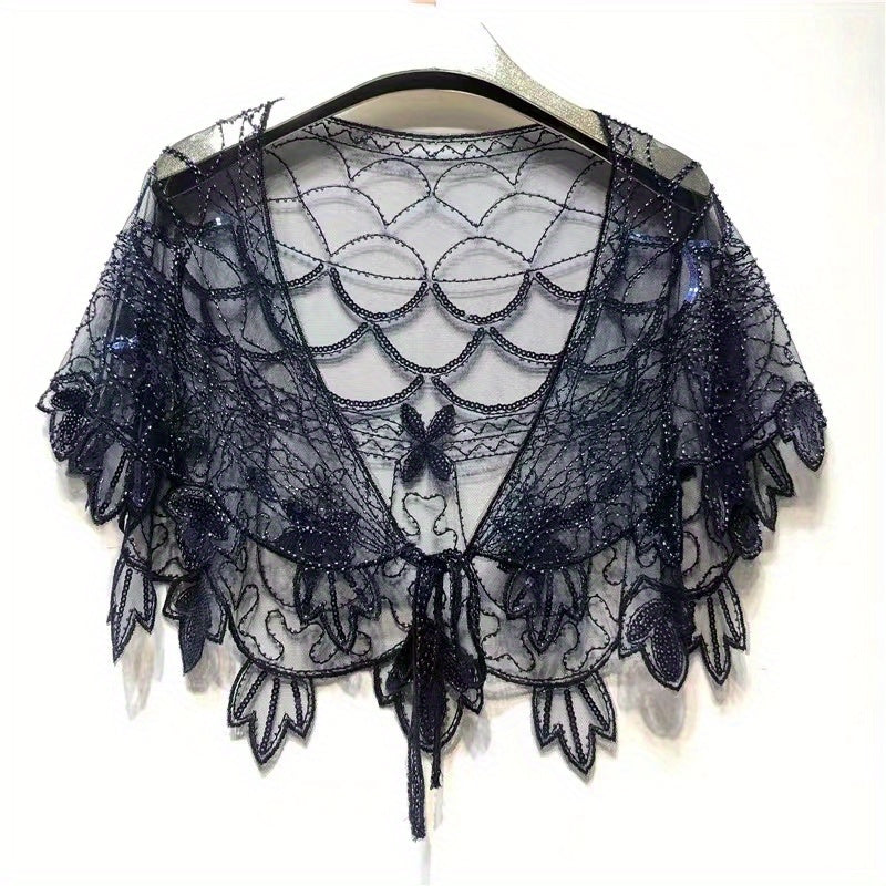 Vintage Lace Sequin Embroidery Shawl Cape Wrap for Party