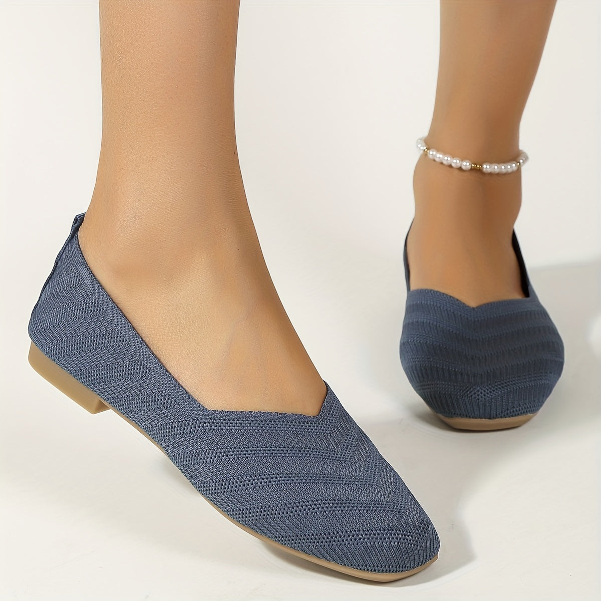 Women's Knitted Ballet Flats Comfy Slip On Shoes
