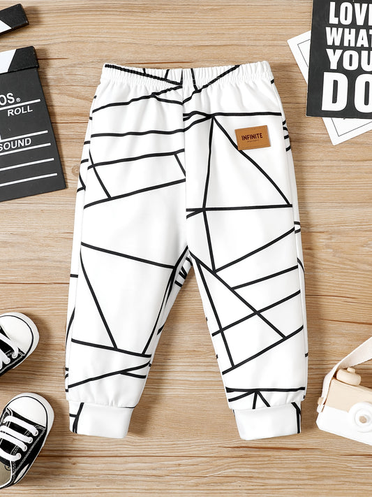 Baby Boy Geometric Print Pants with Leather Patch