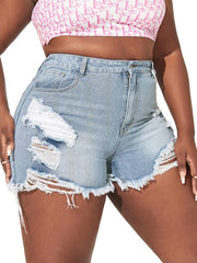  Ripped High Rise Button Fly Denim Shorts