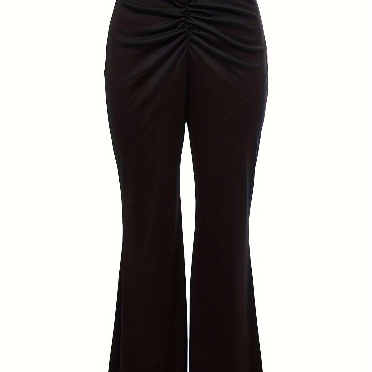  Solid Ruched Flared Leg Trousers