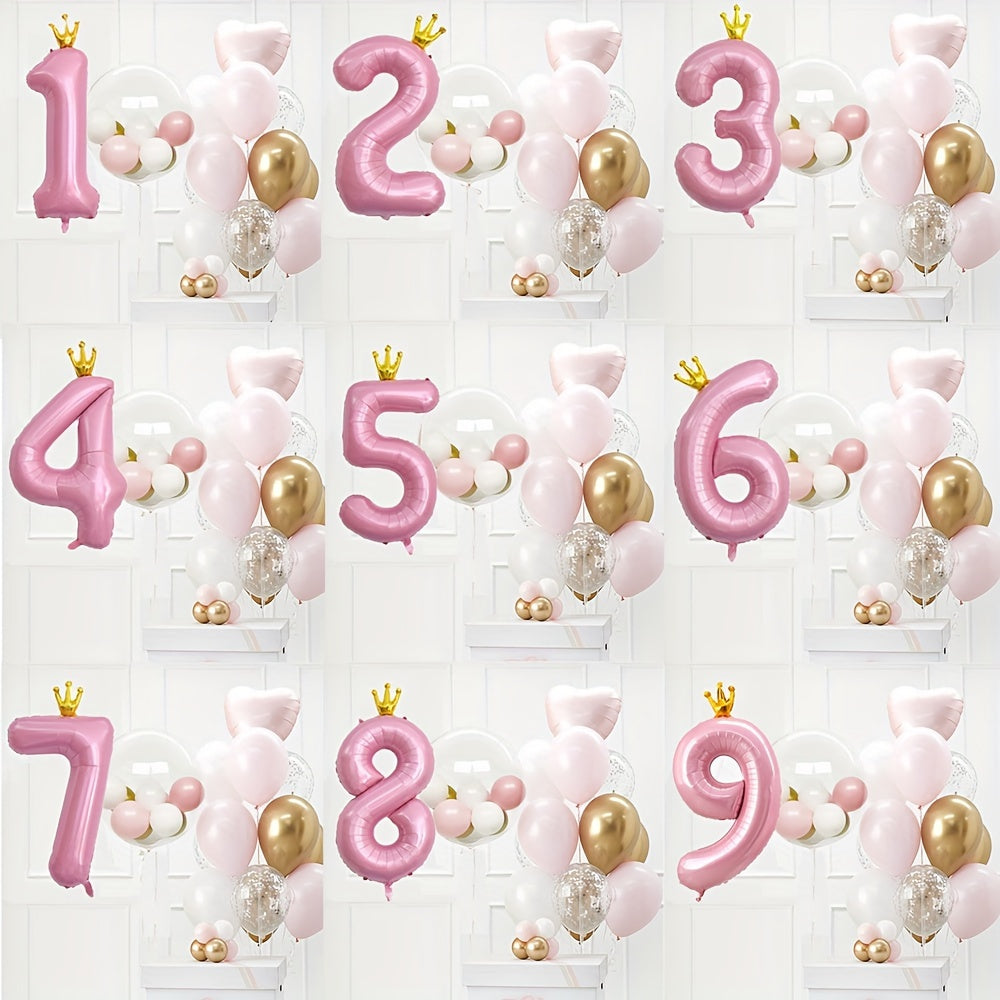 24pcs Crown Number Latex Balloon Set Birthday Party Decor Supplies
