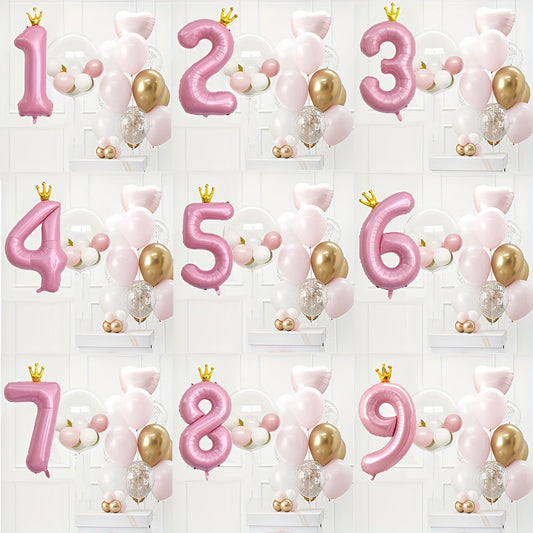 24pcs Crown Number Latex Balloon Set Birthday Party Decor Supplies