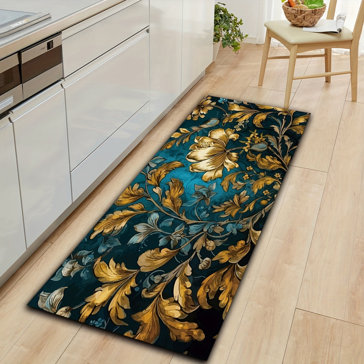 Retro Floral Area Rug Machine Washable Mat for Living Room