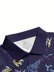 Graffiti Print Boys Creative Polo Shirt Casual Lightweight Short Sleeve Tee Tops