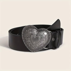 Heart Engraved Buckle Belt Y2K PU Waistband Vintage Jeans Pants Belt