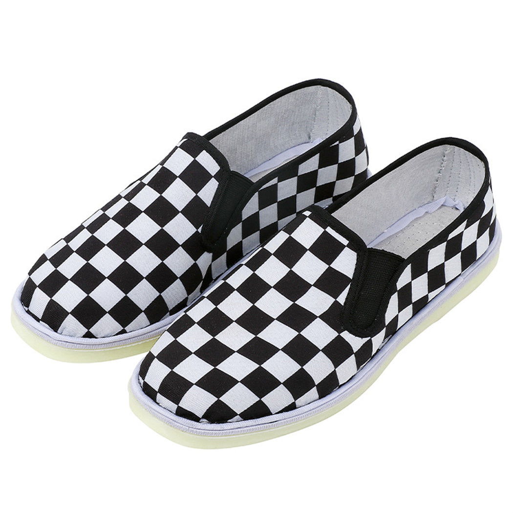 Women's Checkerboard Flat Canvas Shoes Slip On Loafers Casual Low Top Sneakers