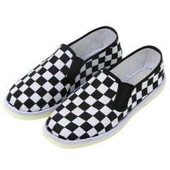 Women's Checkerboard Flat Canvas Shoes Slip On Loafers Casual Low Top Sneakers