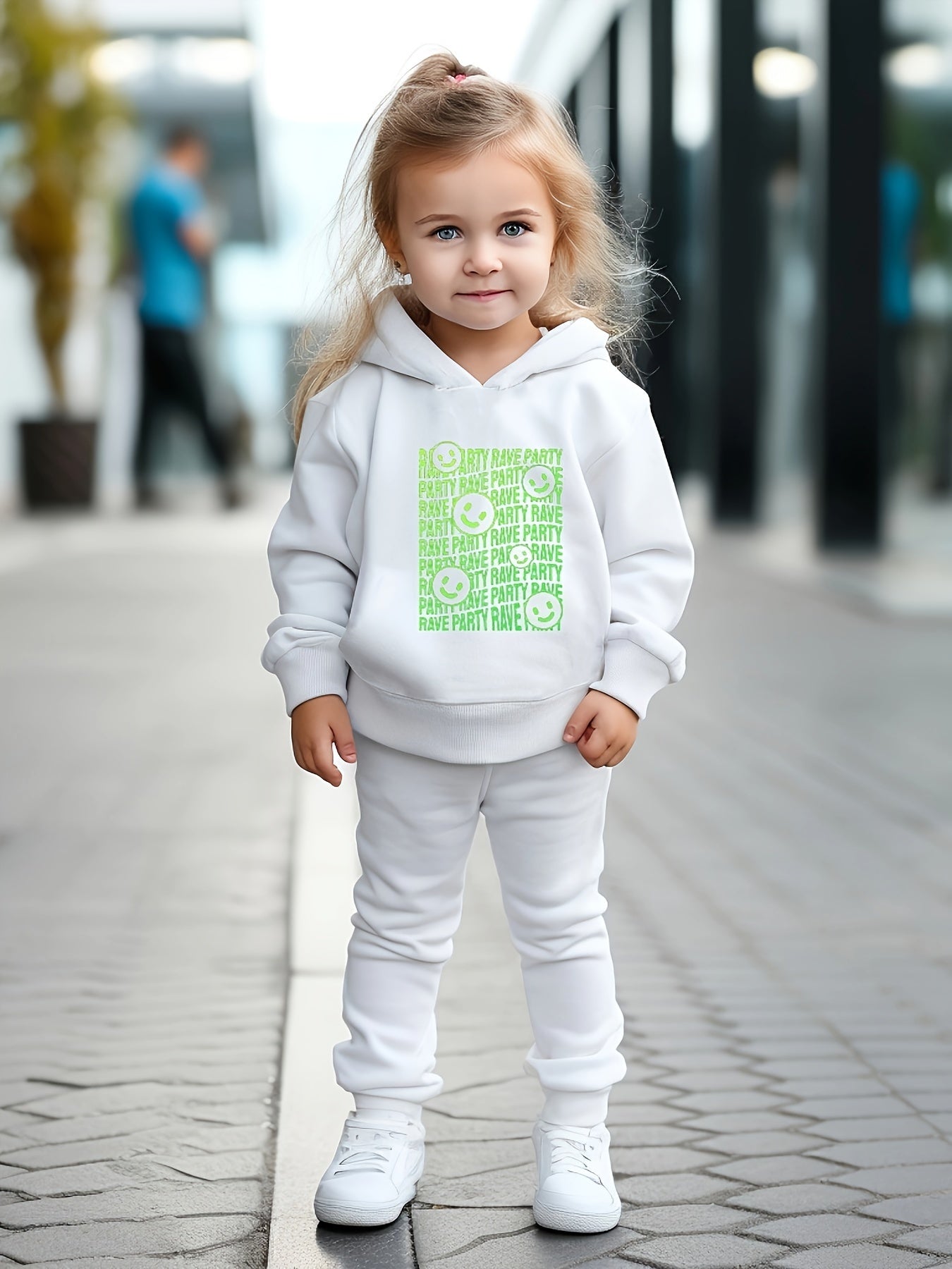 Girls 2pc Cartoon Smile Face Hoodie & Sweatpants Set