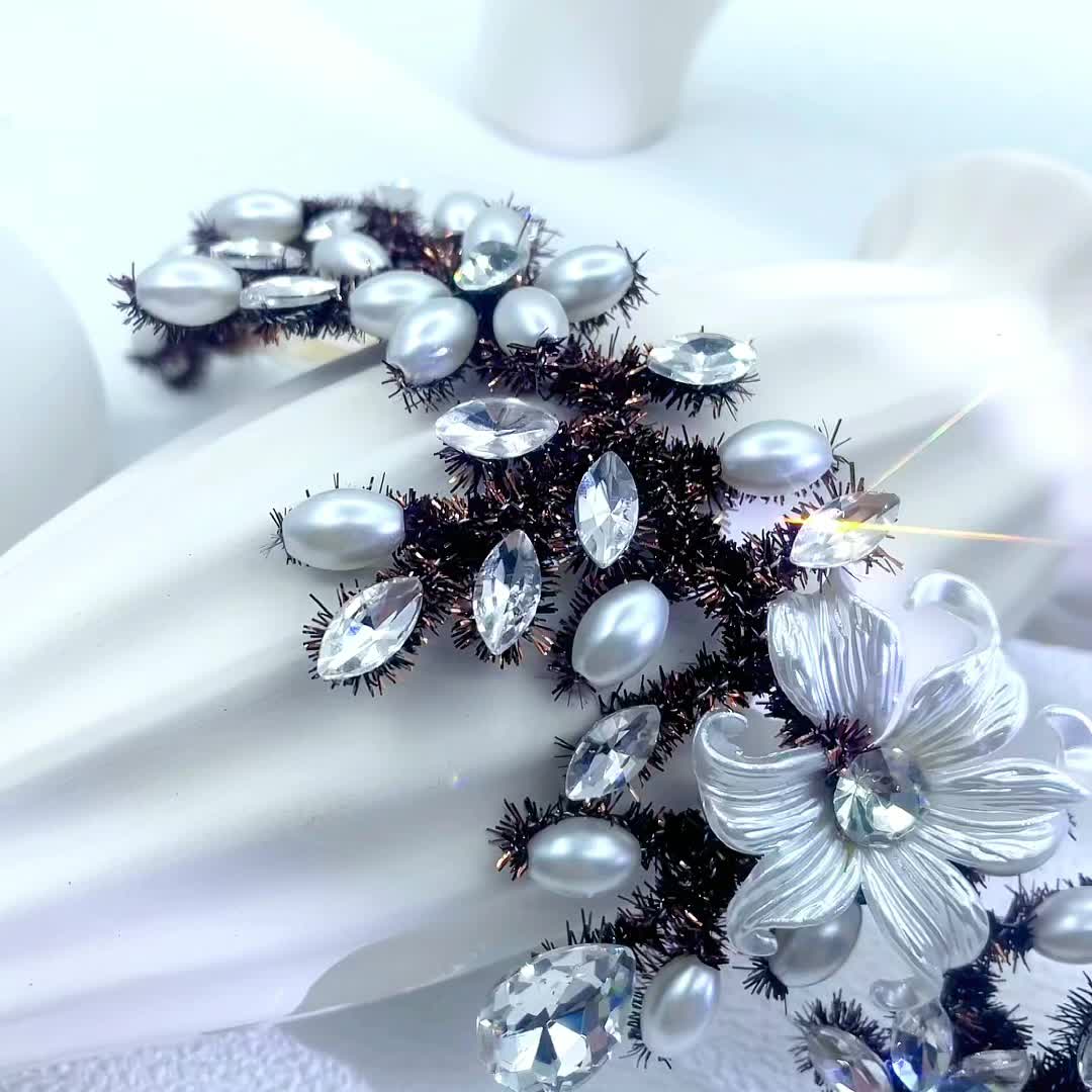 Vintage Floral Rhinestone Bridal Headpiece Handcrafted Beaded Wedding Accessory