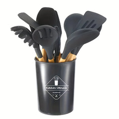 12pcs Kitchen Utensils & Organizer Bucket Silicone Cooking Tools
