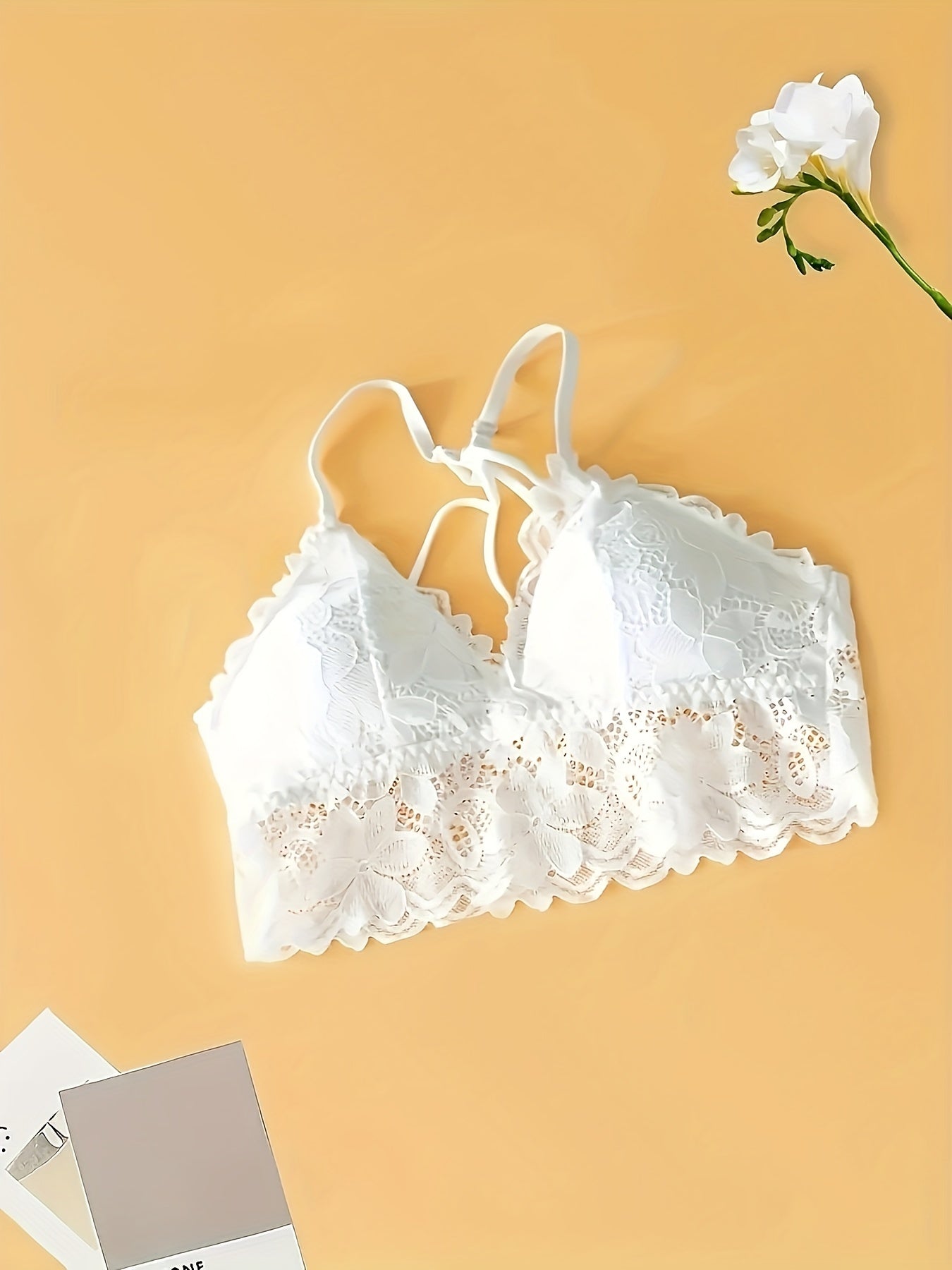 2pcs Lace Wireless Bras Floral Scallop Trim Comfy Women's Lingerie