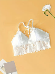 2pcs Lace Wireless Bras Floral Scallop Trim Comfy Women's Lingerie