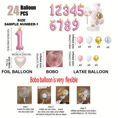 24pcs Crown Number Latex Balloon Set Birthday Party Decor Supplies