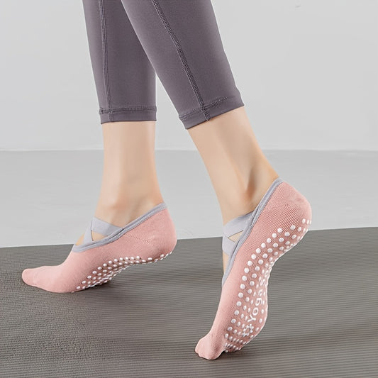Non Slip Towel Bottom Cross Lace Socks for Yoga Pilates