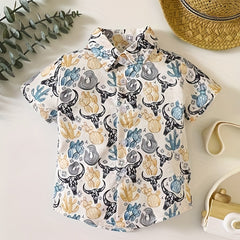 Western Cow Head Short Sleeved Shirt for Boys