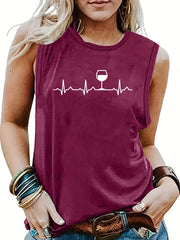 Heart Rate Print Sleeveless Tank Top