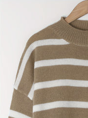  Striped Button Detail Long Sleeve Sweater