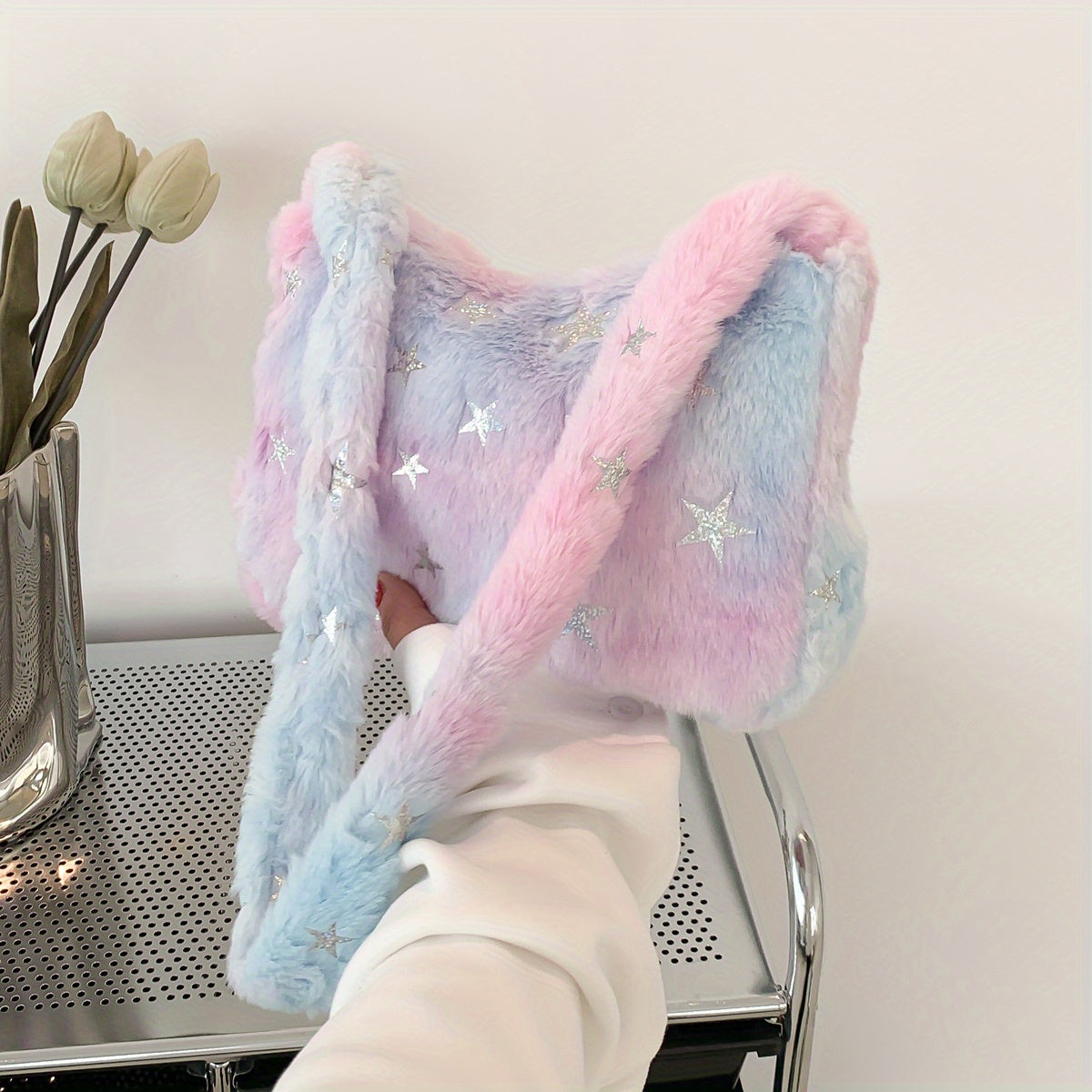 Flower Graphic Plush Shoulder Bag Large Capacity Casual Hand Bag