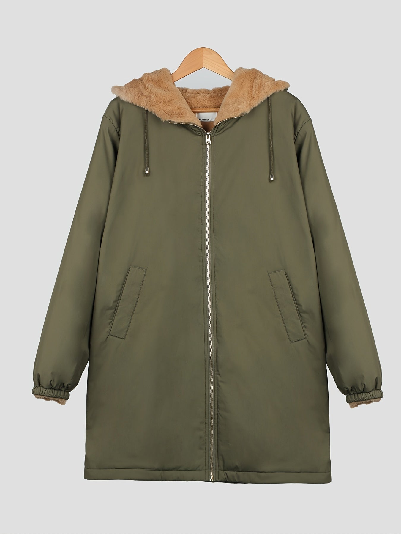 Hooded Full Zipper Coat Warm Mid-length Outerwear