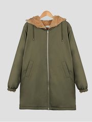 Hooded Full Zipper Coat Warm Mid-length Outerwear