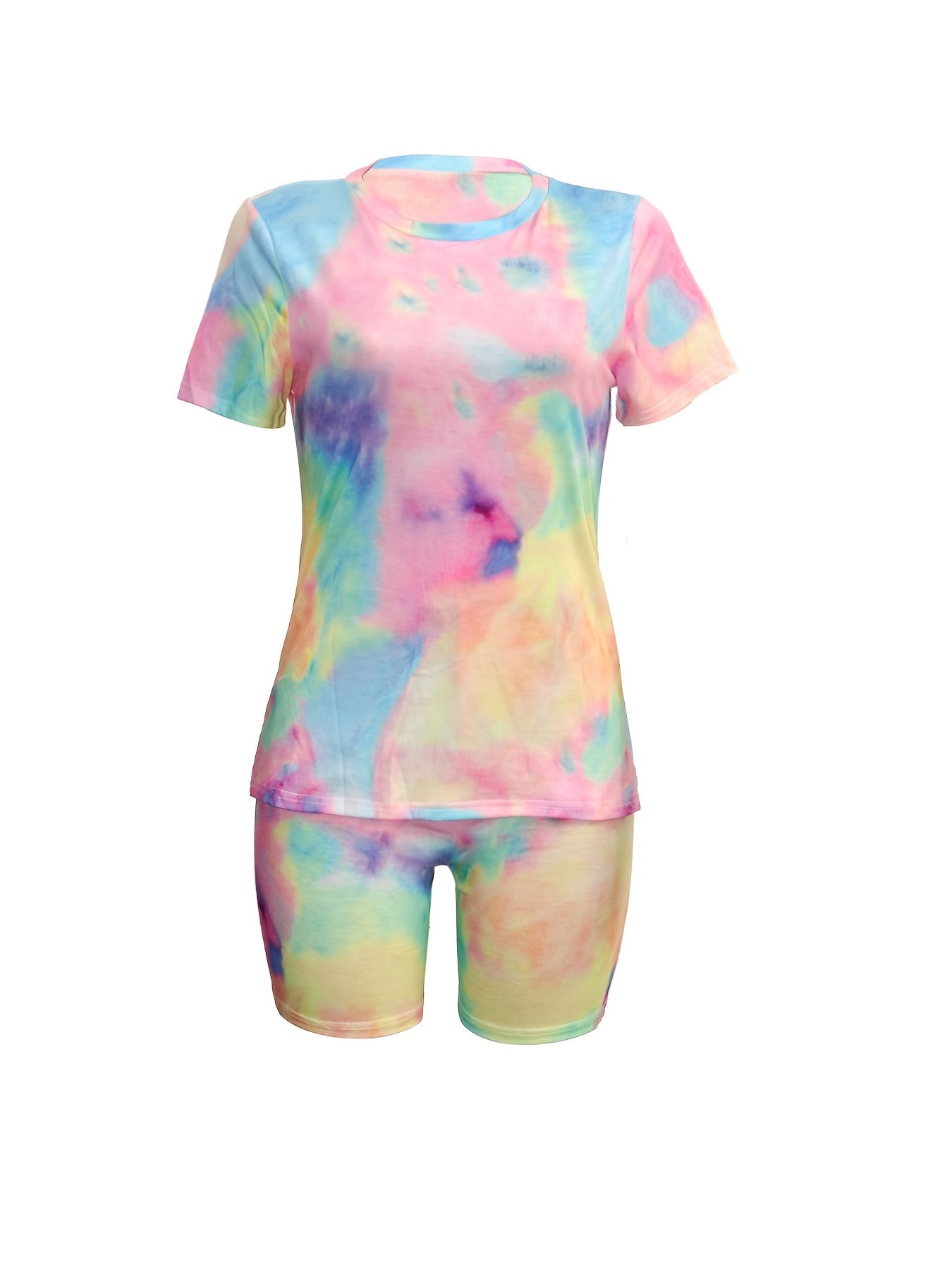 Women's Tie Dye 2 Pc Set Short Sleeve T shirt & High Waist