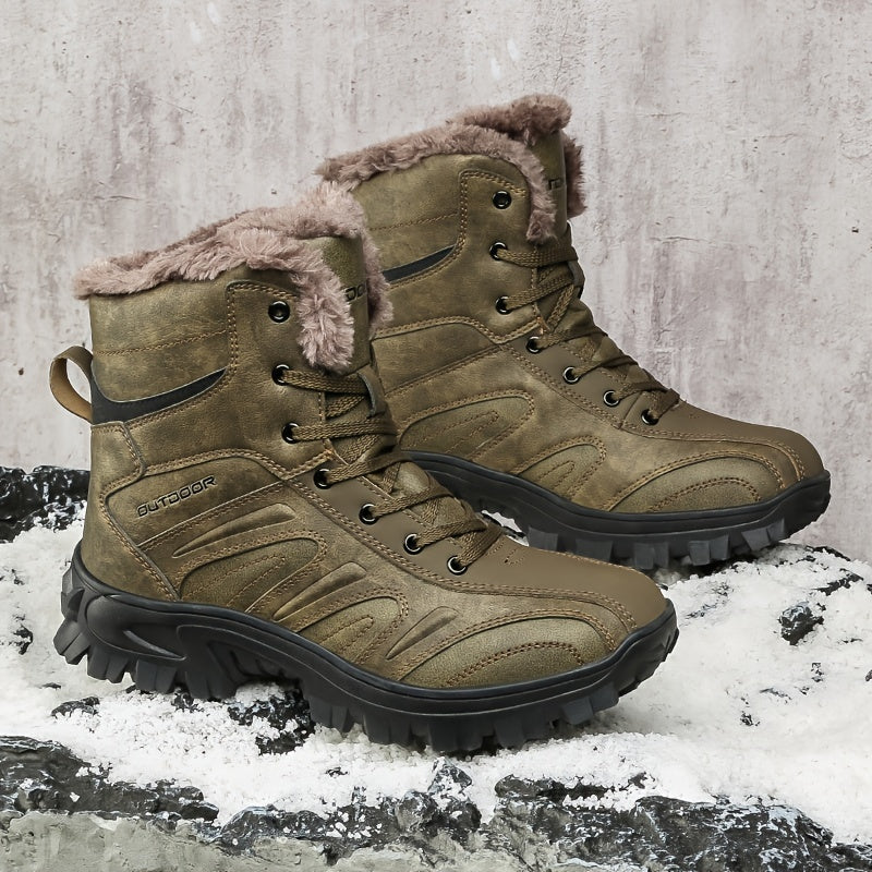 Men's Outdoor Snow Boots Leather Warm Winter Hiking Boots