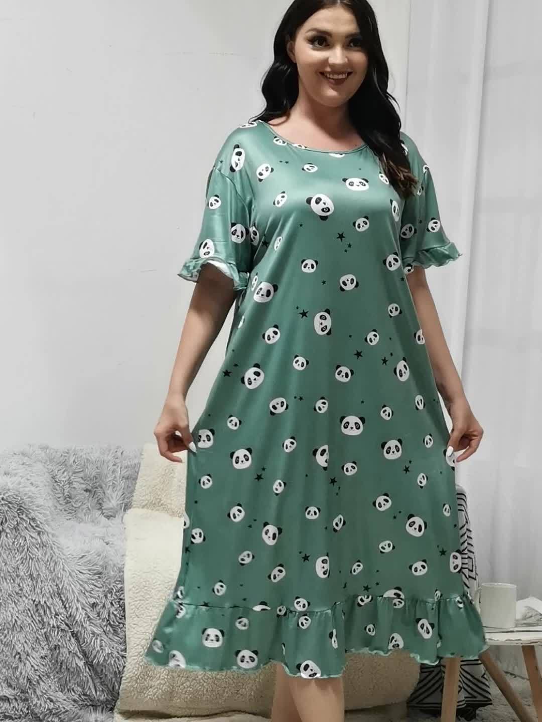  Panda & Star Print Ruffle Trim Sleep Dress