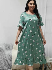  Panda & Star Print Ruffle Trim Sleep Dress