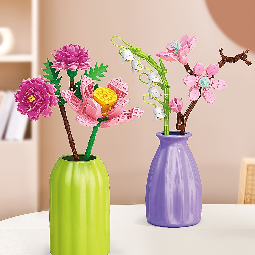Flower Building Blocks Toy Set with Vase Model