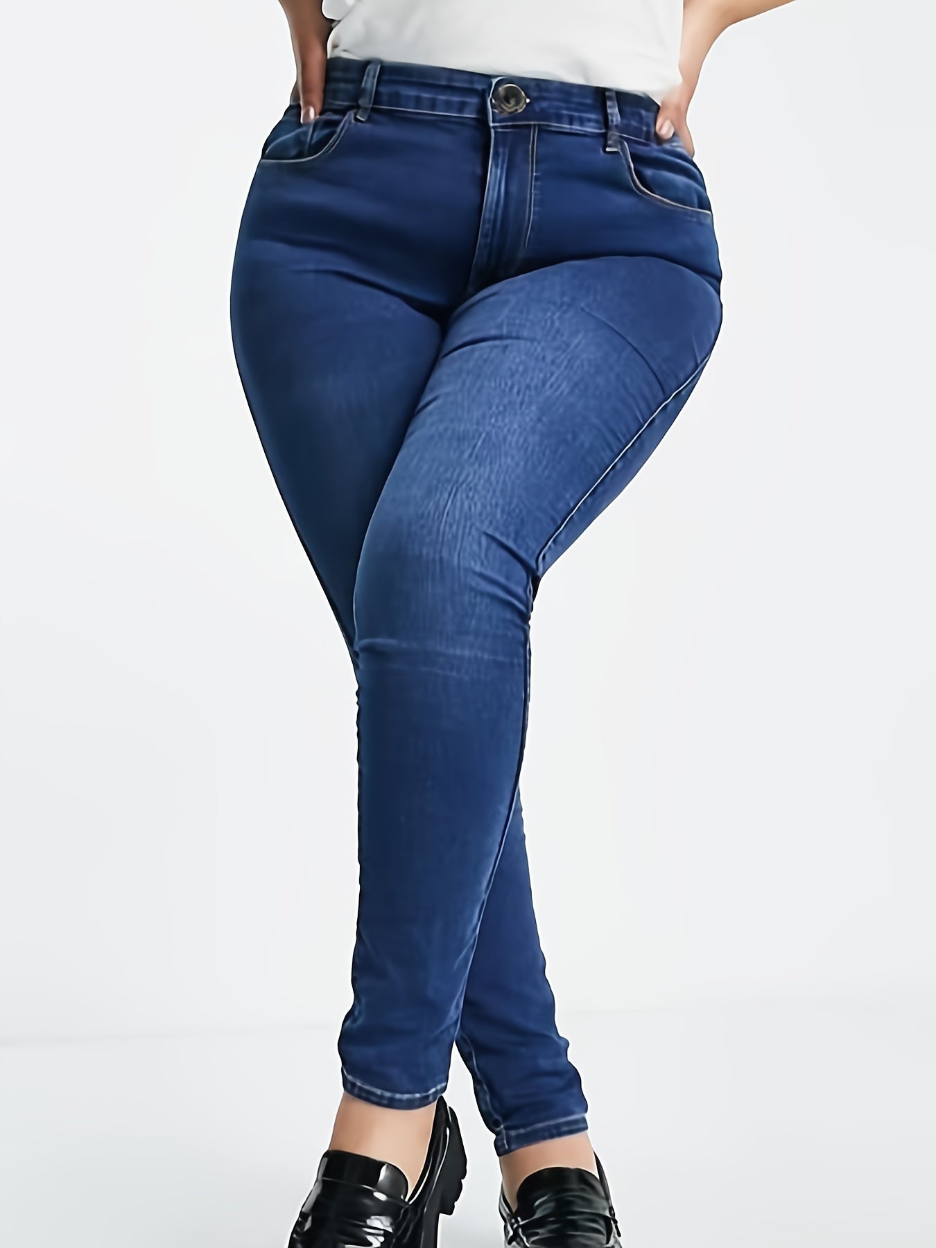 Solid Washed Button Up Skinny Jeans Women's Plus Size
