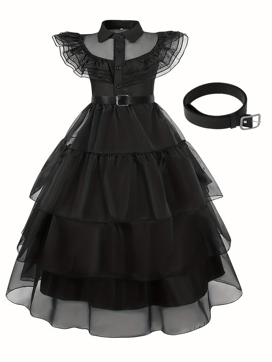 Girls Cosplay Costume Party Dress Sleeveless V neck Dress With Belt