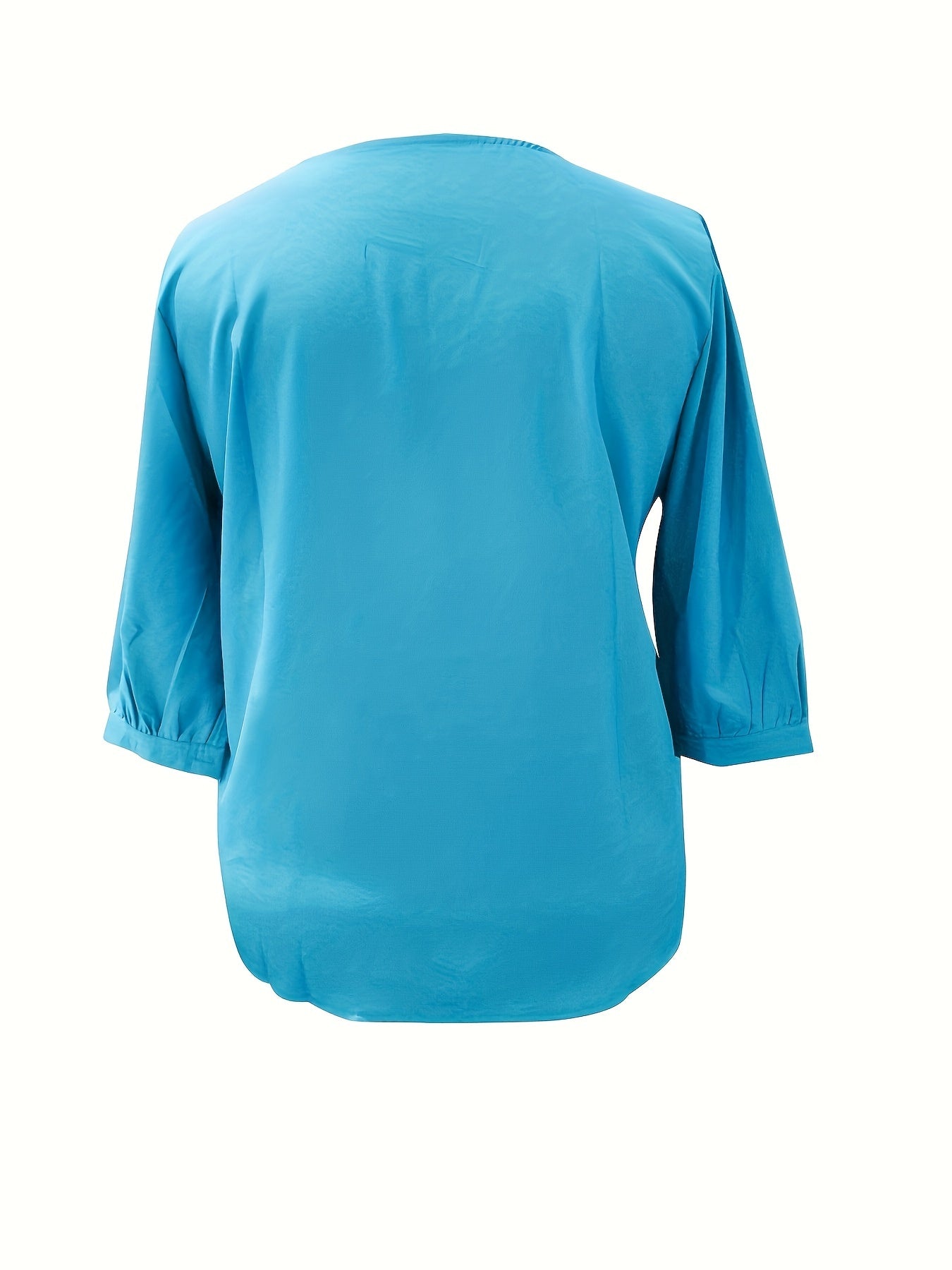  Solid 3/4 Sleeve Mock Neck Blouse