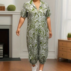  Floral Print Button Up Short Sleeve Jumpsuit
