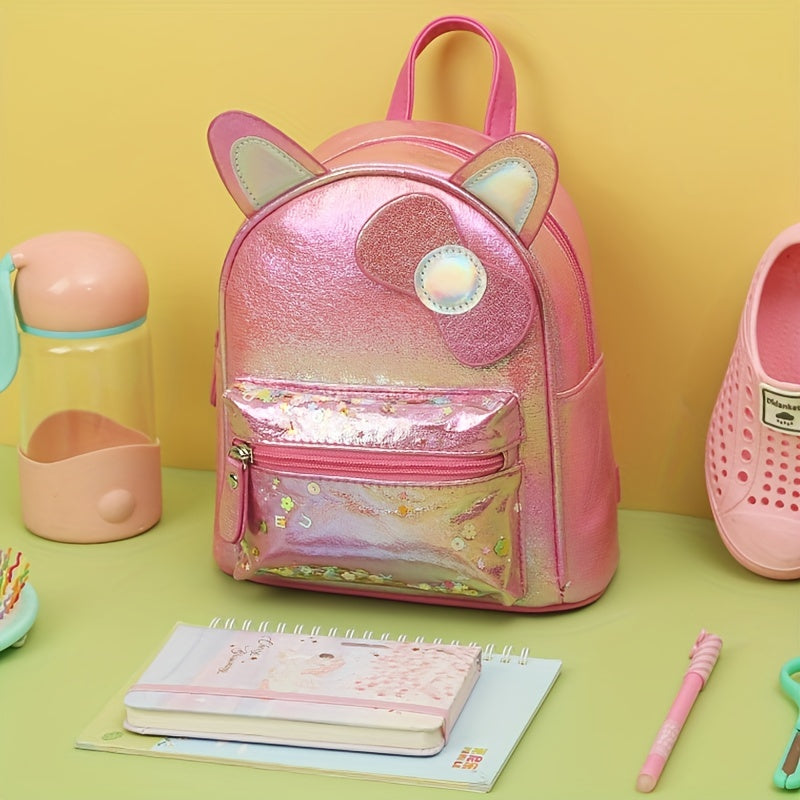 Sequin Ears Bow Backpack For Boys Girls Waterproof Lightweight Small Bag