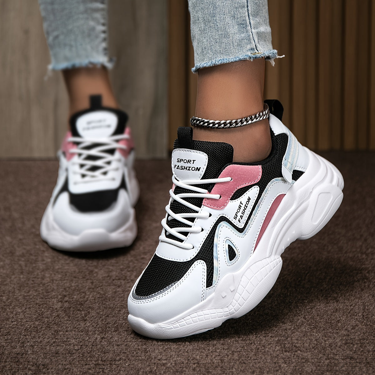 Women's Chunky Sneakers Faux Leather Casual Running Shoes