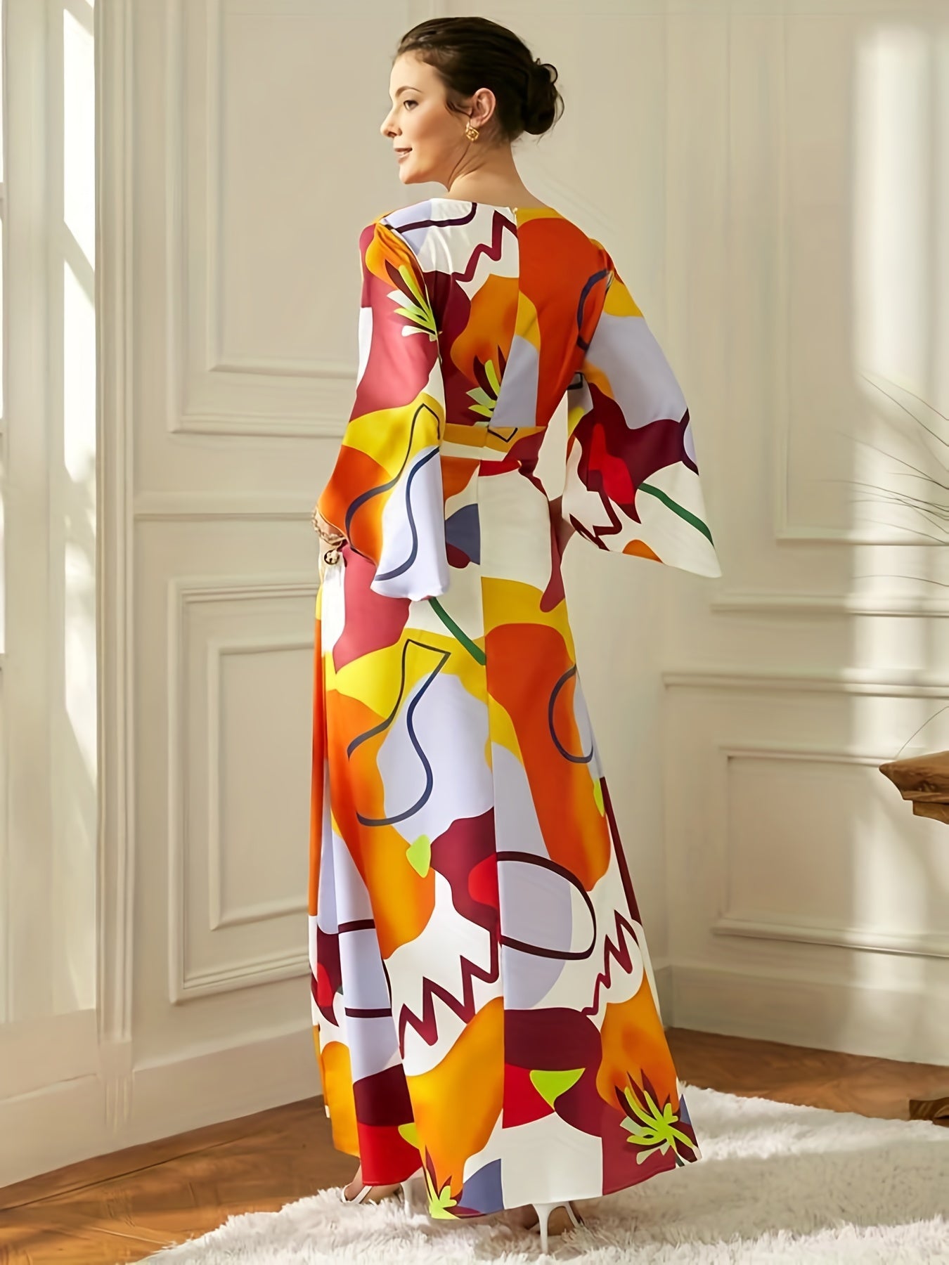  Abstract Print Maxi Dress With Pockets