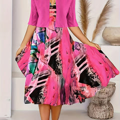 Two Piece Crop Top & Graphic Print Tank Dress Women's Outfit